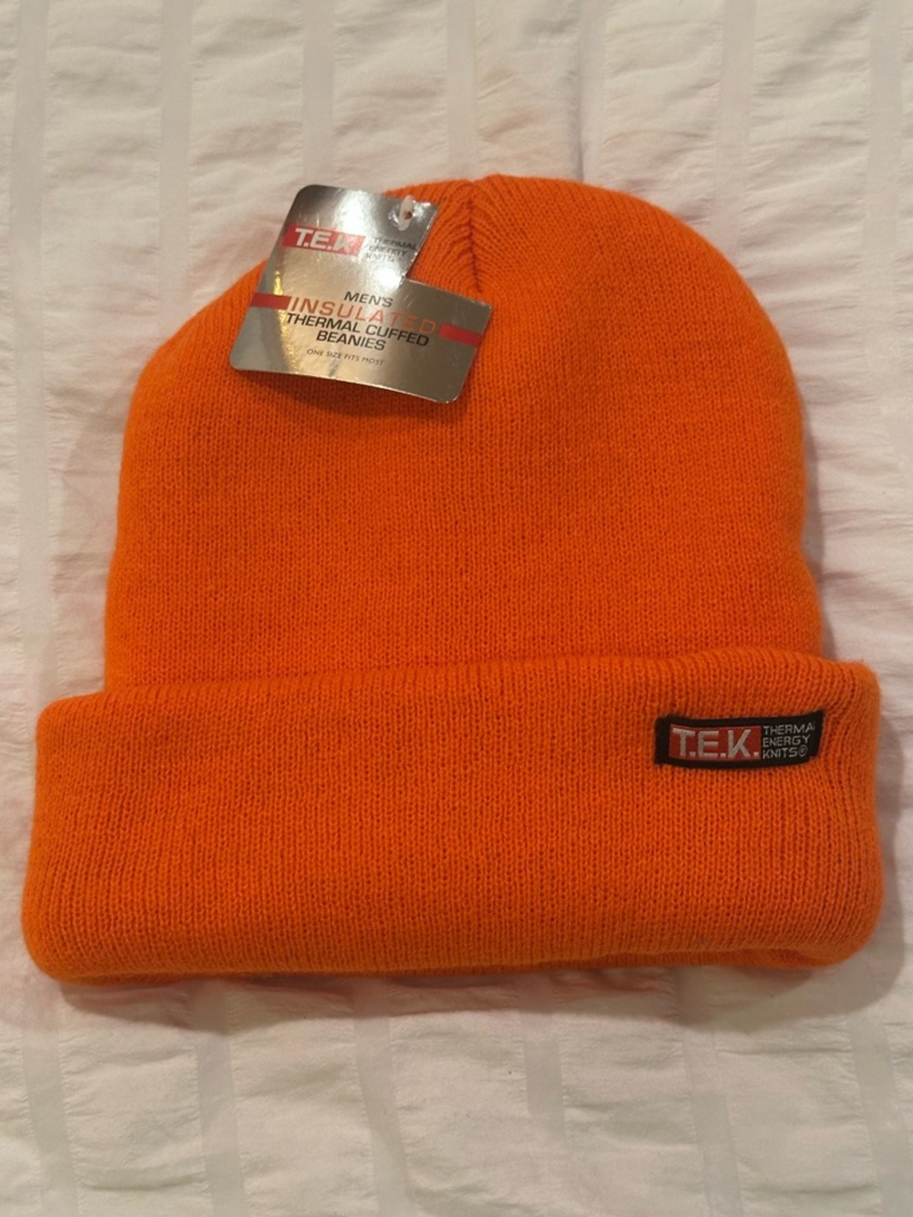 Men's T.E.K. Insulated Thermal Cuffed Beanie Knit Orange Hunting Winter Hat NWT